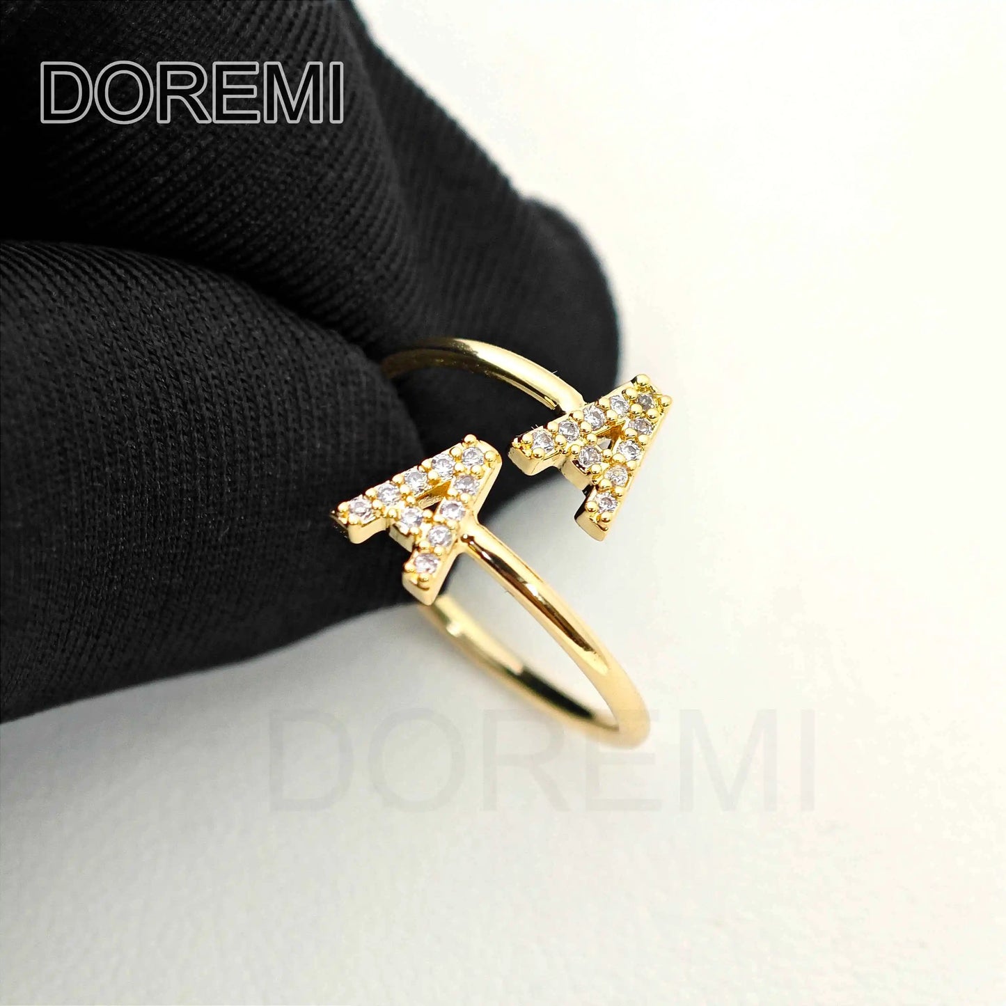 DOREMI Bague Lettre Initiale Double Zircon Blanc Bijoux Personnalisés Bague Initiale Femme Décalée Cadeau Bijoux