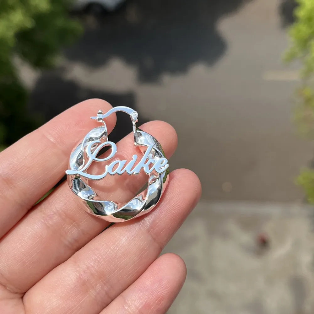 Custom Nameplate Earrings Hoop Personalized Letter 30mm Twist Earring Stainless Steel Jewelry Gift for Baby Girls