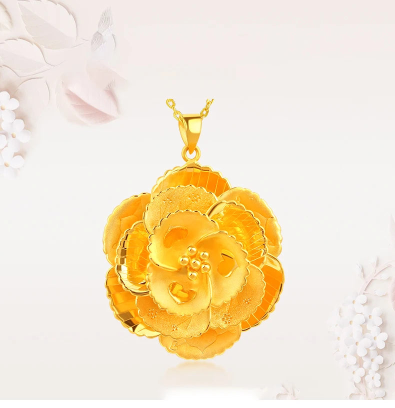 24K Pure Gold Pendant Real AU 999 Solid Gold Charm Beautiful Rose Trendy Classic Party Fine Jewelry