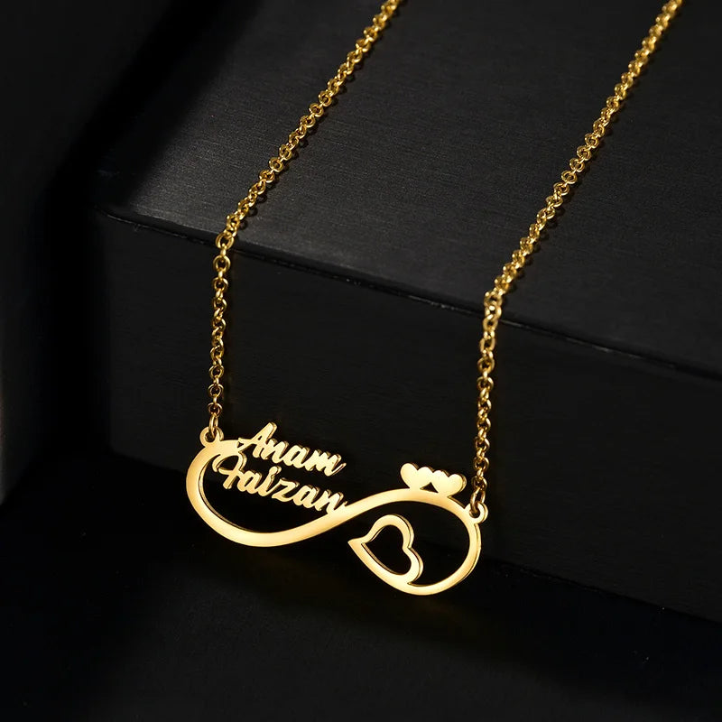 Auxauxme Colliers Personnalisés avec Nom pour Femmes en Acier Inoxydable Pendentif Coeur Infini Personnalisé Couple Ami Bijoux Cadeaux