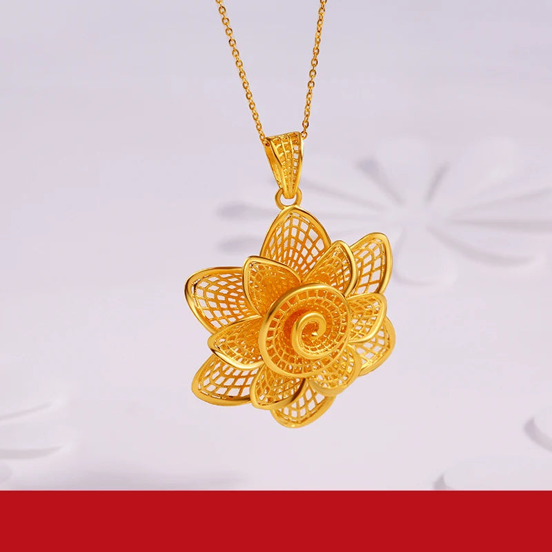 24K Pure Gold Pendant Real AU 999 Solid Gold Charm Beautiful Flower Fine Jewelry