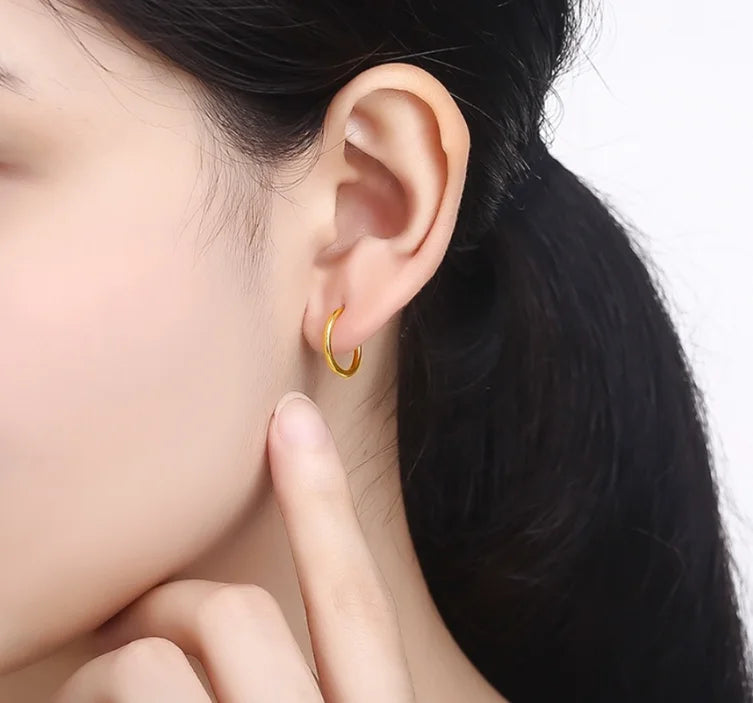 24k pure gold earrings for women 999 real gold hoop earring round circle earrings 10mm 12mm