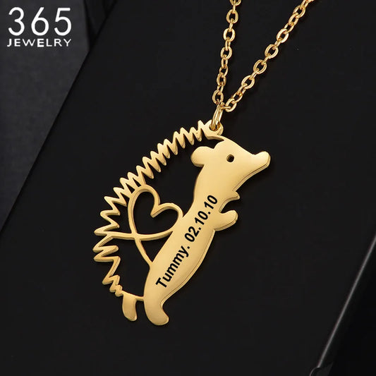 Custom Name Necklace Hedgehog Cute Chain Engrave Name Letters For Boy Girl Birthday Gift Jewelry Stainless Steel  Pendant Choker