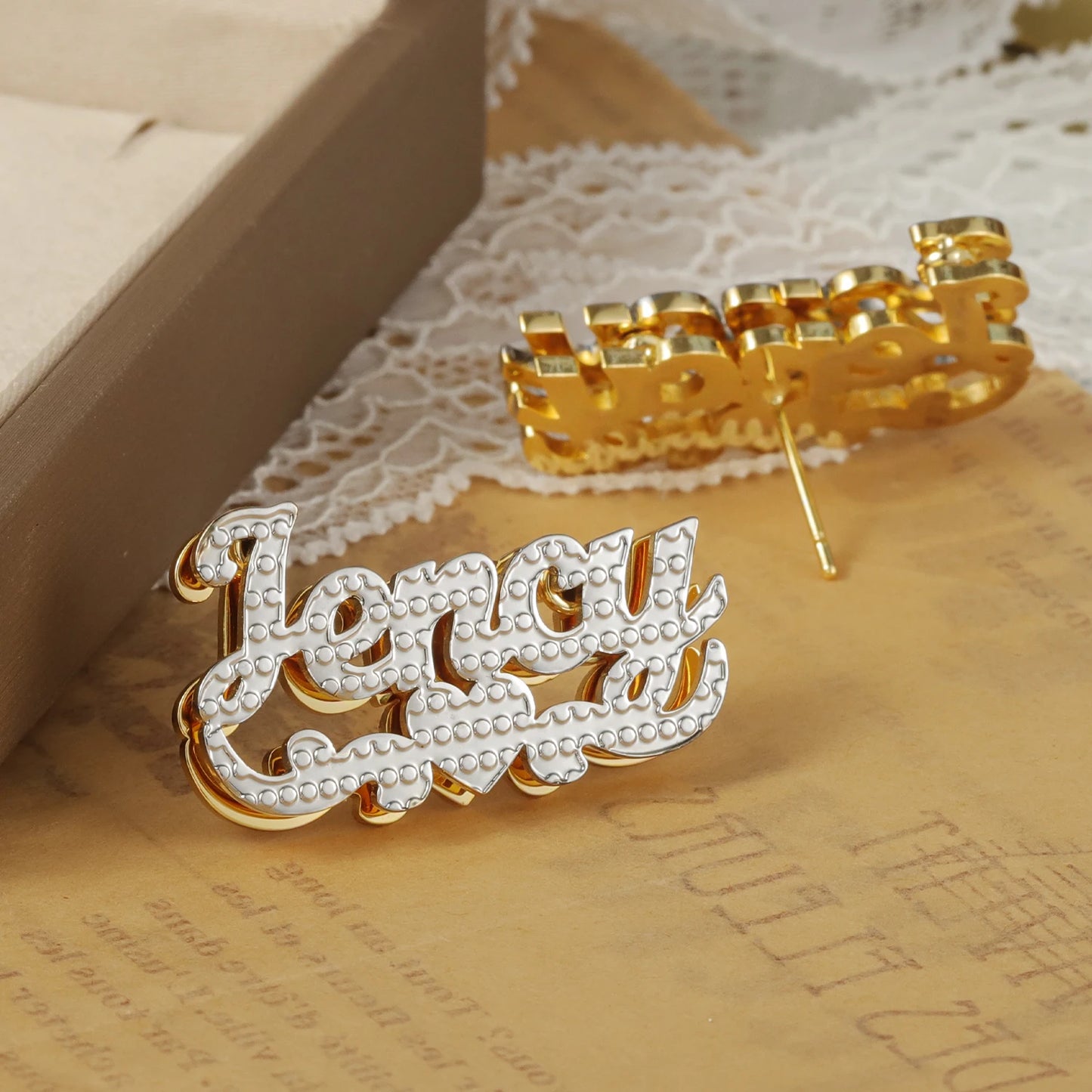 18K Gold Double Plated Script Stud Name Earrings Stainless Steel Personalized Name Earrings Custom Dog Earrings Gifts for Women