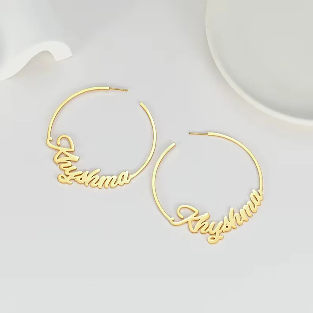 Custom Personalise Name Earring for Women Stainless Steel Type C Perforation Earring 70mm Big Hoops Earrings A Pair Jewelry Gift