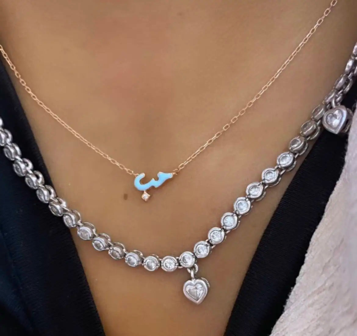 Micro Pave 5A CZ Pastel Enamel Small Arabic Love Letter Charm Necklace 2023 Valentine's Day Gift Fashion Jewelry