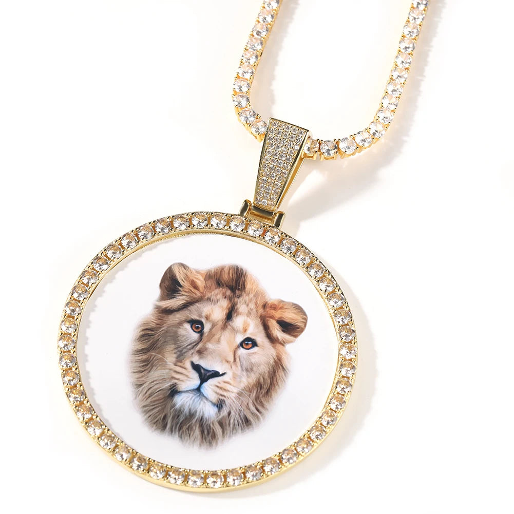 Collier pendentif photo personnalisé surdimensionné TBTK avec nom gravé et zircone cubique glacé, bijoux hip-hop, cadeaux de mémoire