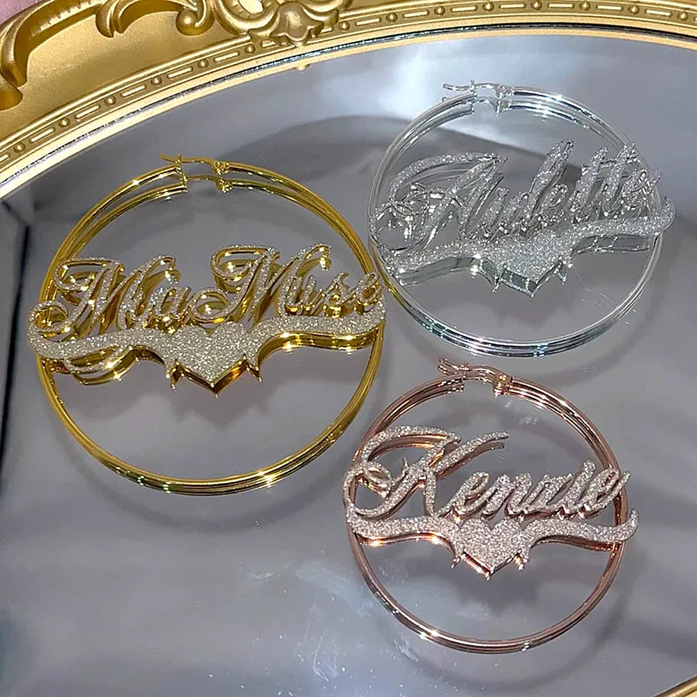 Custom Frosted Name Round Earrings Stainless Steel Personalized Customize Earring Women Jewelry Halloween Christmas Present New