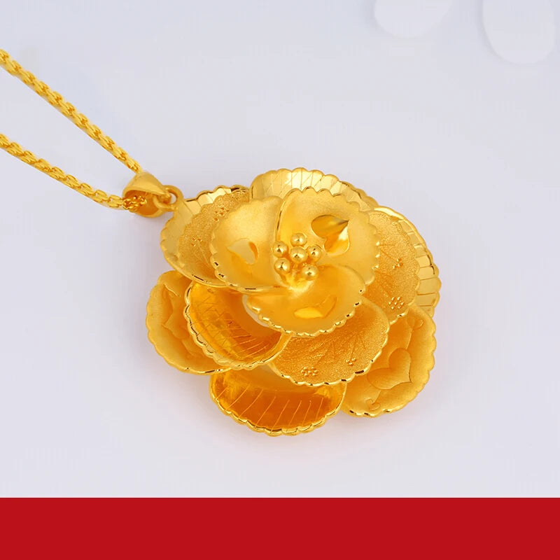 24K Pure Gold Pendant Real AU 999 Solid Gold Charm Beautiful Rose Trendy Classic Party Fine Jewelry