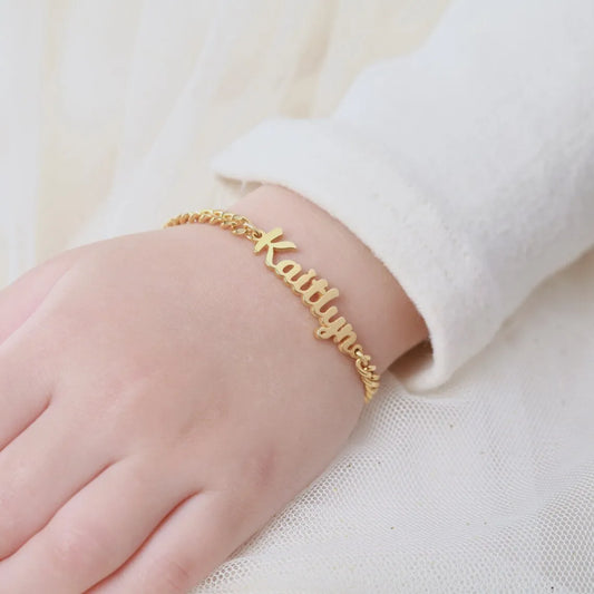 Personalize Custom Baby Name Bracelet Gold Color Stainless Steel Adjustable Bracelet New Born To Child Girls Boys Jewelry Gift