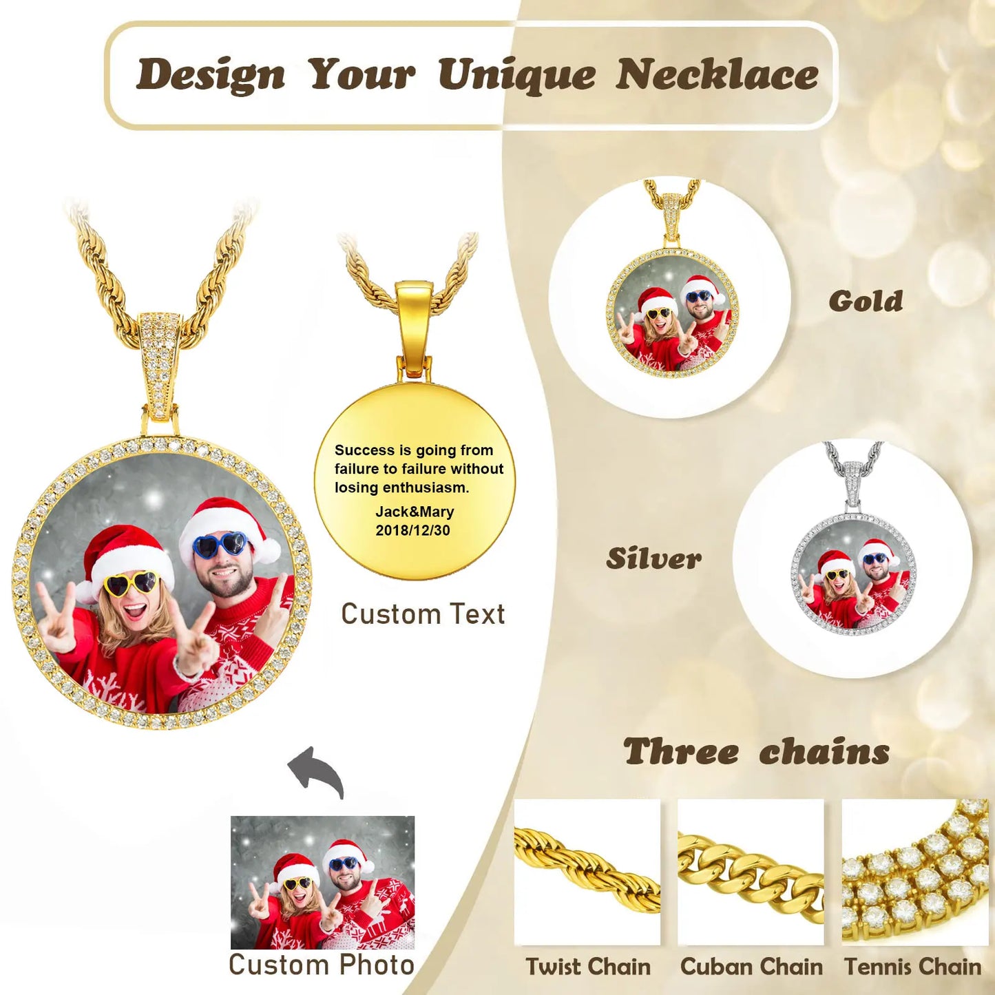 Hip Hop Jewelry Custom Blank Photo Memory Biggest Pendant Men Women 18k Gold Plated Iced Out Zircon Diamond Picture Necklace