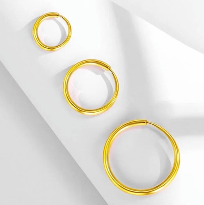 24k pure gold earrings for women 999 real gold hoop earring round circle earrings 10mm 12mm