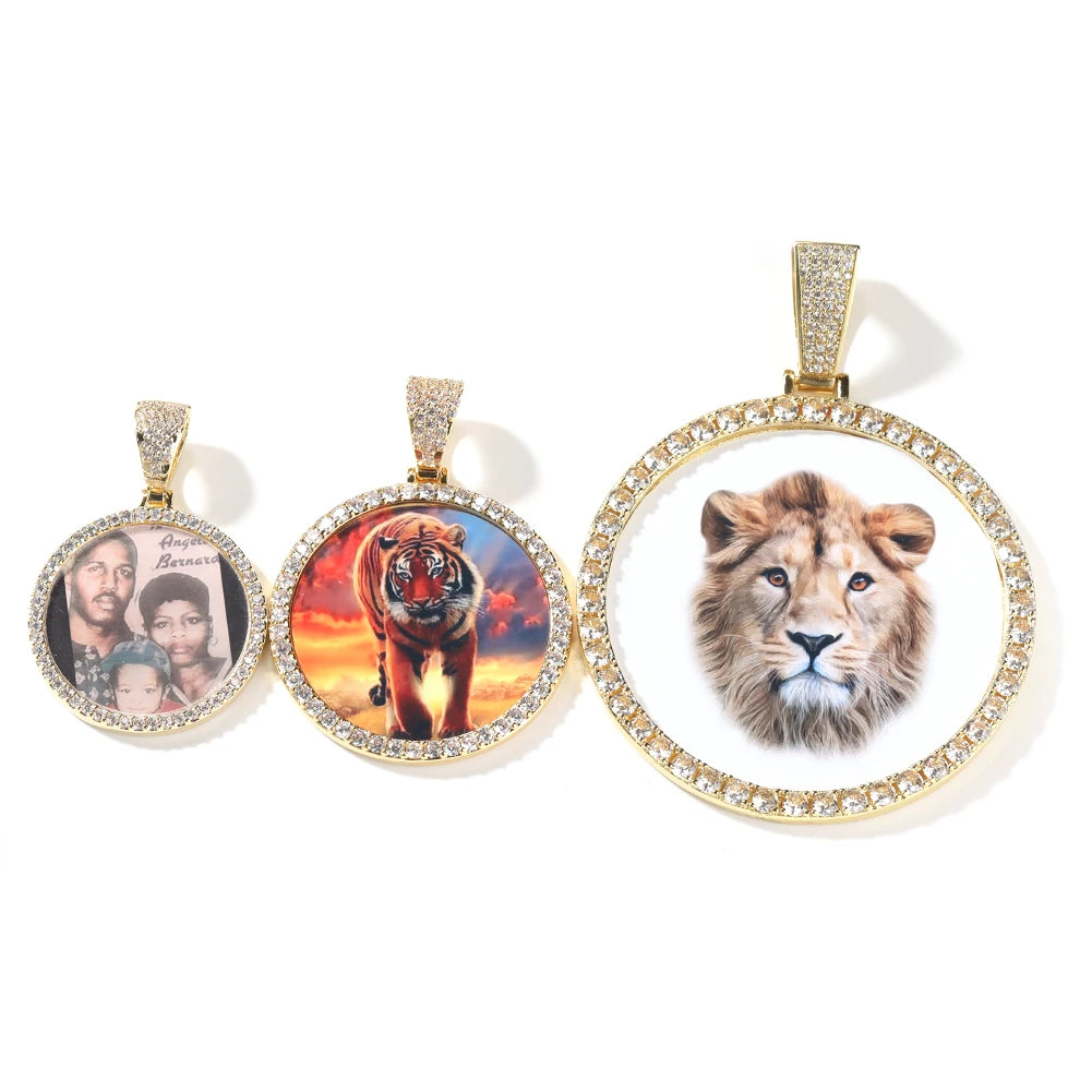 Collier pendentif photo personnalisé surdimensionné TBTK avec nom gravé et zircone cubique glacé, bijoux hip-hop, cadeaux de mémoire