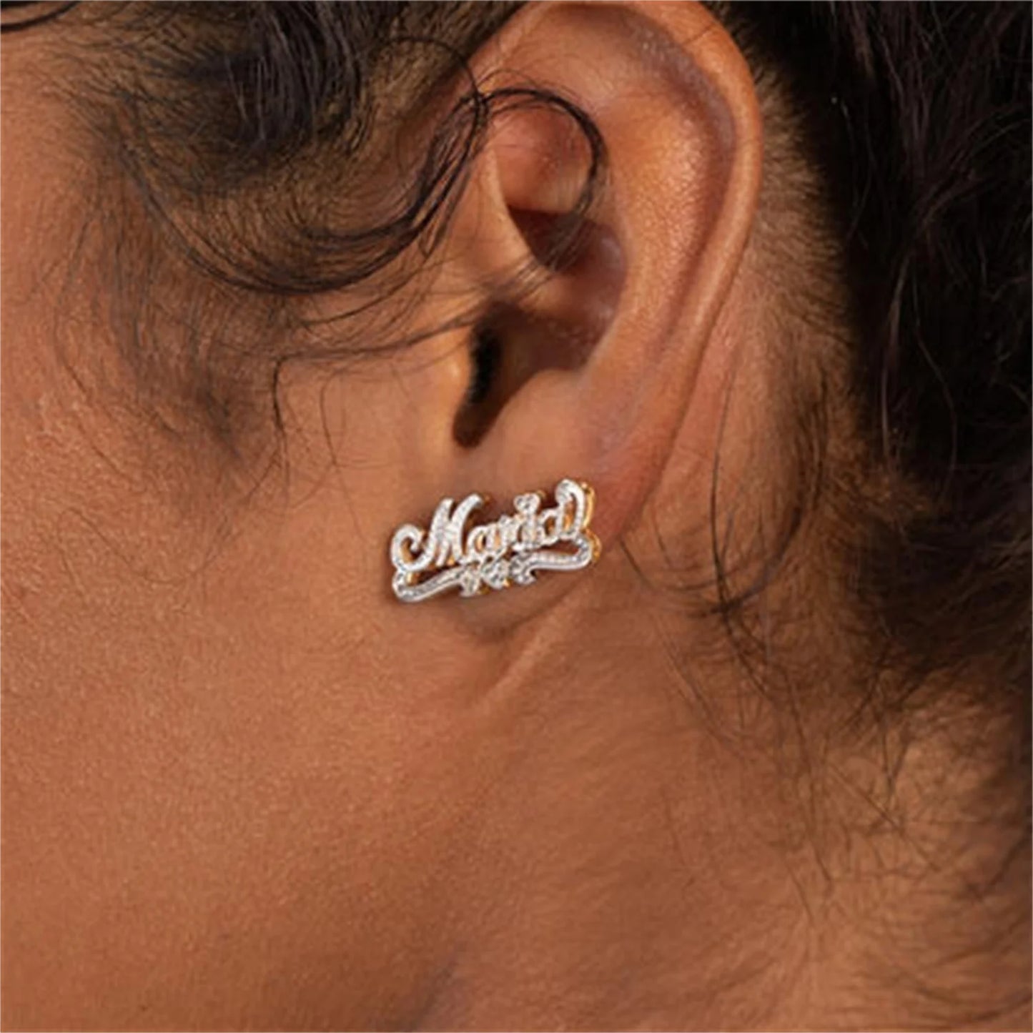 18K Gold Double Plated Script Stud Name Earrings Stainless Steel Personalized Name Earrings Custom Dog Earrings Gifts for Women