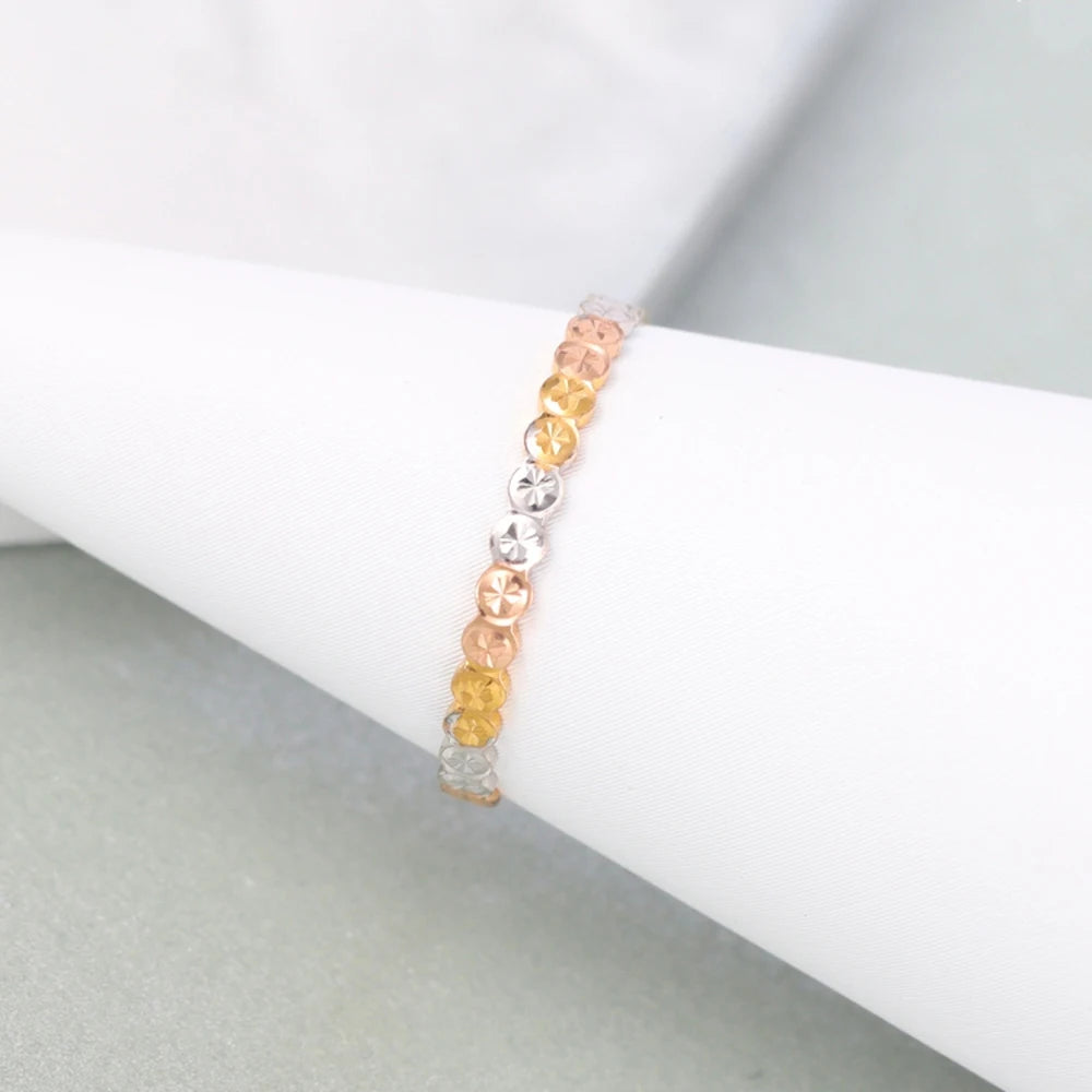 Au750 Real Pure 18K Multi-Tone Gold Band Shiny Round Carved Full Star Ring Women Lucky Gift 1-1.1g