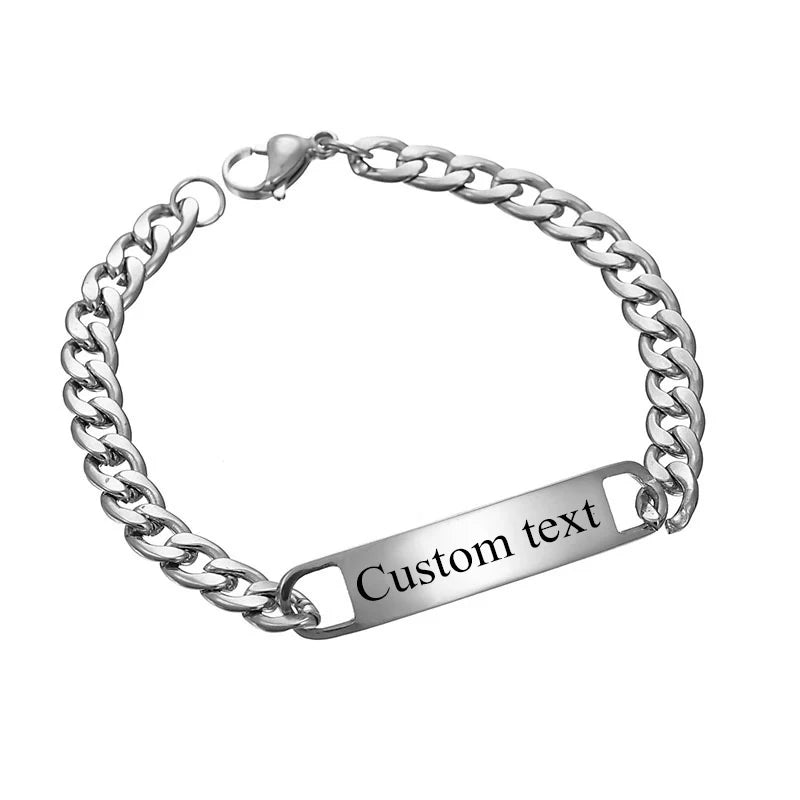 Custom Logo Inscription Eyes Engrave Stainless Steel Bracelet Women Personalized For Men Id Bracelet Dropshipping