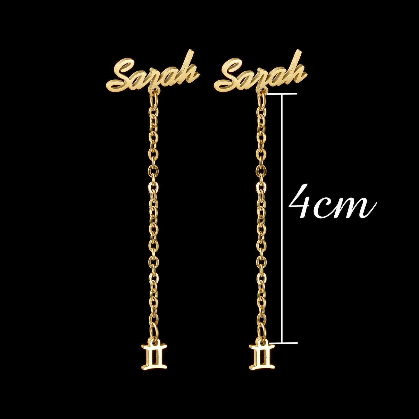 Personalized Custom Name Stud Earrings for Women Stainless Steel With Chain Constellation Heart Letter Jewelry Gift
