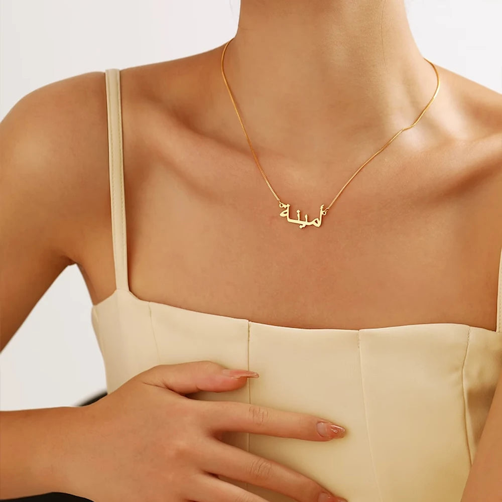 Customized Arabic Name Necklaces for Women Gold Silver Box Chain Stainless Steel Jewelry Personalized Hebrew Pendant Choker Gift