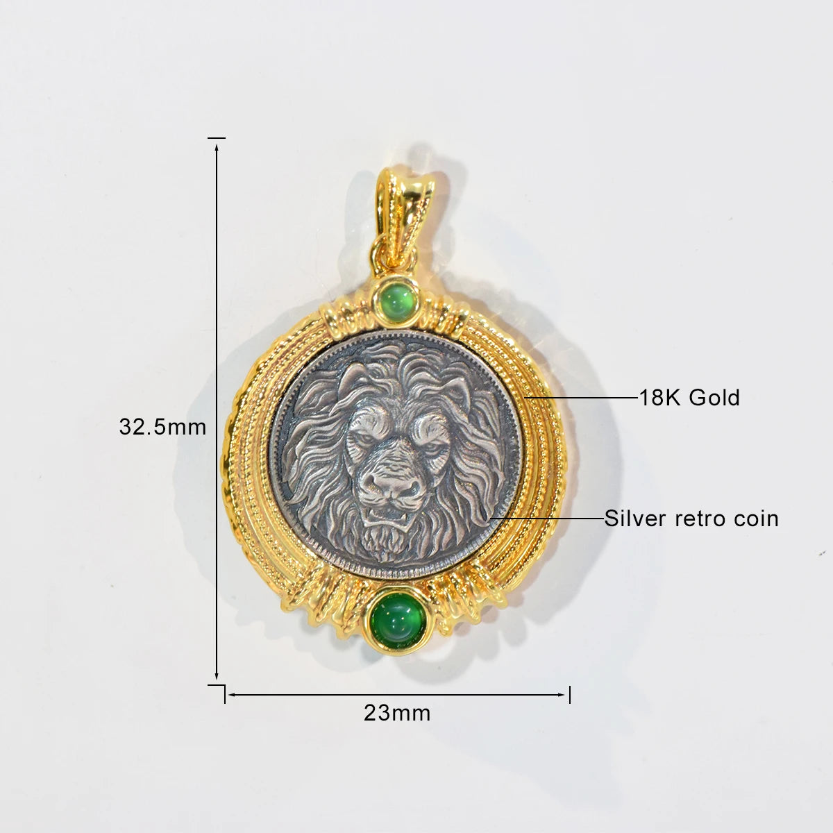 18K Gold Necklace Ancient Coin Pendant Round Lion Head & Bird AU750 Yellow Gold Pendant Women's Fine Jewelry