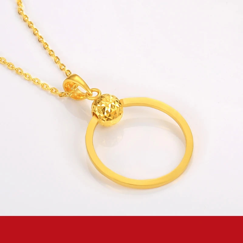 24K Pure Gold Pendant Real AU 999 Solid Gold Charm Beautiful Round Classic Fine Jewelry