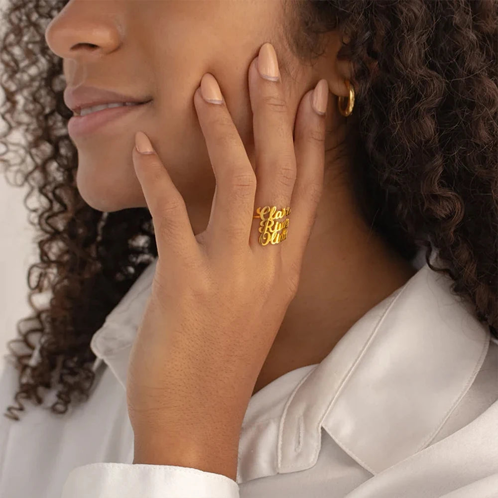 Bague réglable personnalisée pour femme avec 1 à 3 noms, anneau ouvert personnalisé en acier inoxydable, bijoux, cadeau pour le jour du souvenir