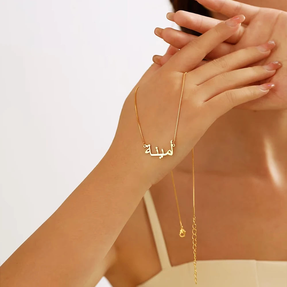 Customized Arabic Name Necklaces for Women Gold Silver Box Chain Stainless Steel Jewelry Personalized Hebrew Pendant Choker Gift