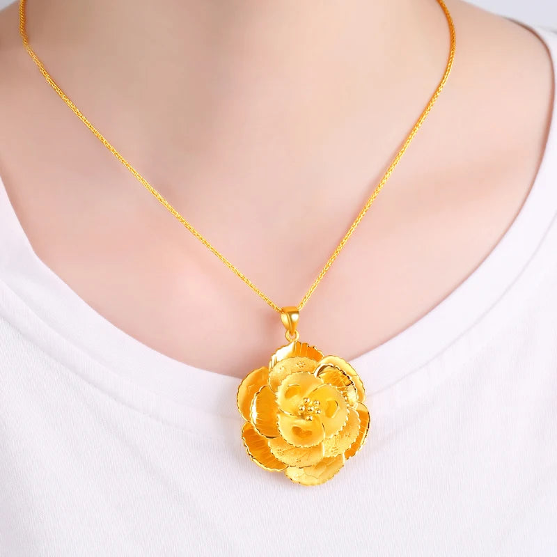 24K Pure Gold Pendant Real AU 999 Solid Gold Charm Beautiful Rose Trendy Classic Party Fine Jewelry