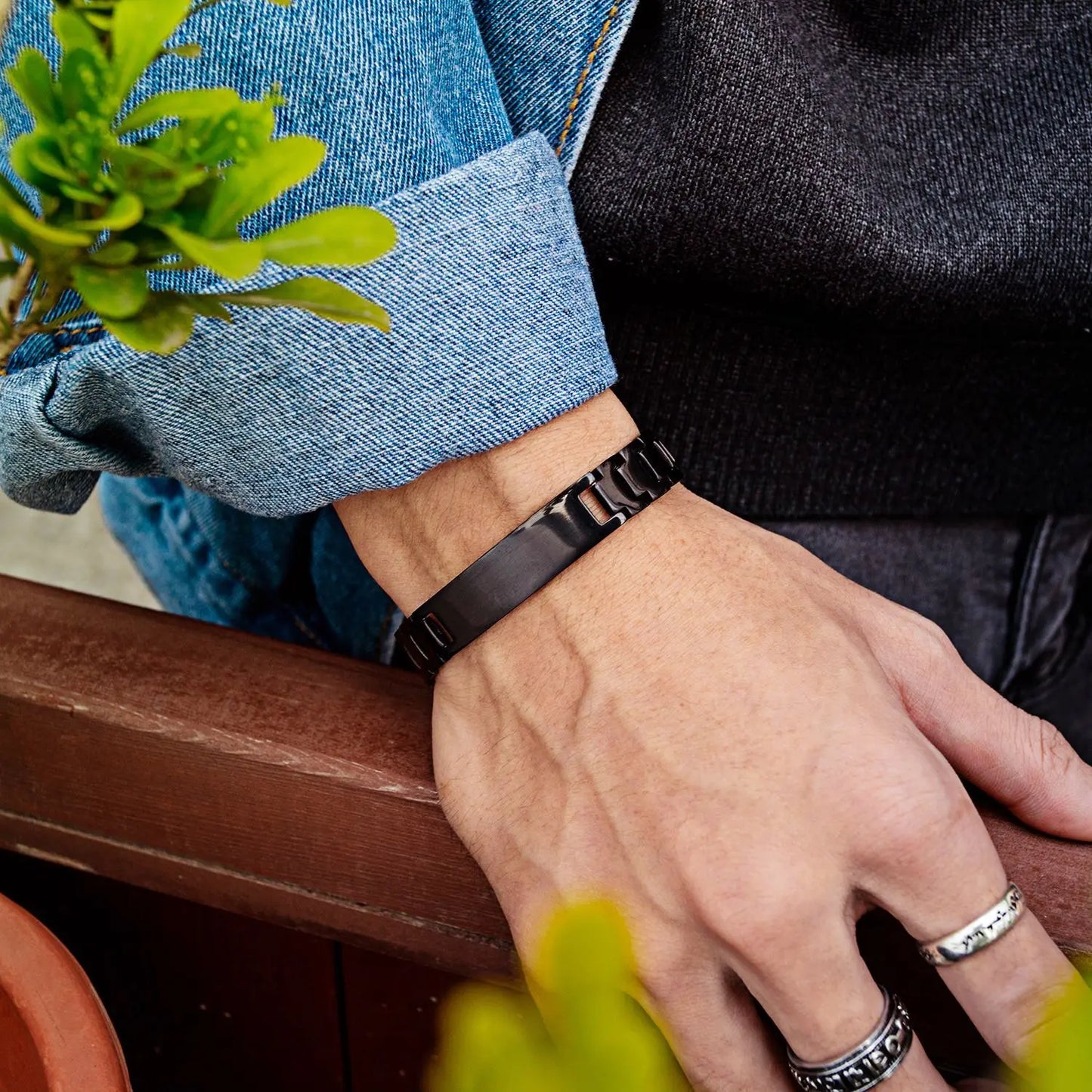Personalize Custom Name Men Stainless Steel Bracelet Black 21cm Watch Band Smooth Engrave Logo Id Bracelets Gift Jewelry