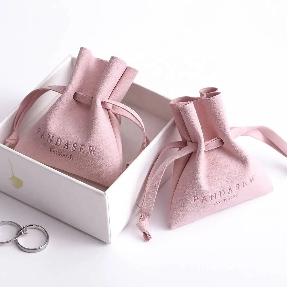 50pcs Custom Logo Microfiber Drawstring Gift Bag Jewelry Packaging Pouch Ring Earrings Christmas Party Wedding Favor Candy Bags
