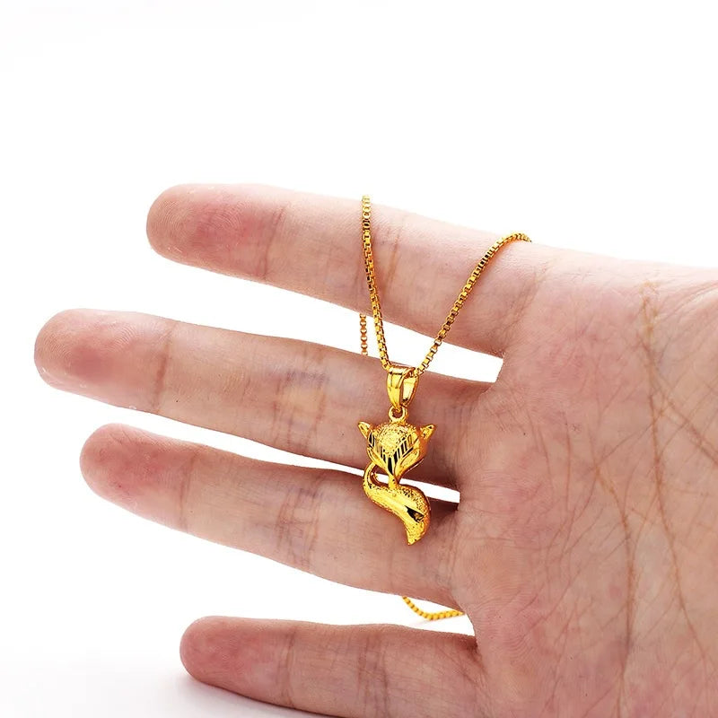 New AU999 gold necklace ladies little fox pendant 24K pure gold female clavicle chain real gold pendant for girlfriend gift