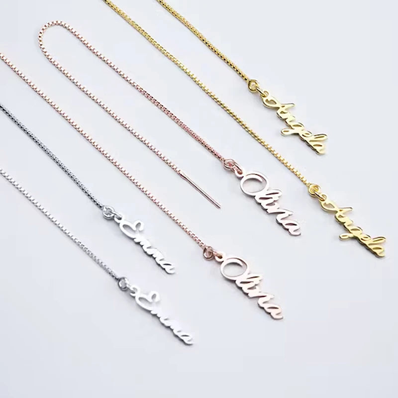 Personalised Chains Tassel Earrings for Women a pair Custom Name Pandent Linear Threader Girls Earrings Stainless Steel Jewelry