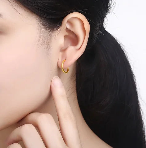 24k pure gold earrings for women 999 real gold hoop earring round circle earrings 10mm 12mm