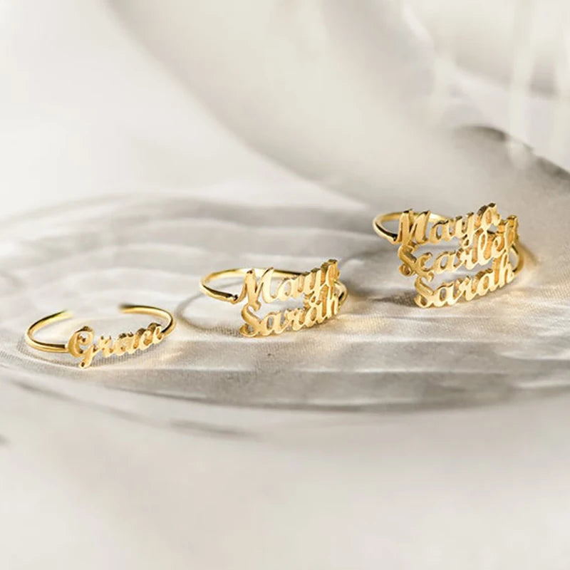 Bague réglable personnalisée pour femme avec 1 à 3 noms, anneau ouvert personnalisé en acier inoxydable, bijoux, cadeau pour le jour du souvenir