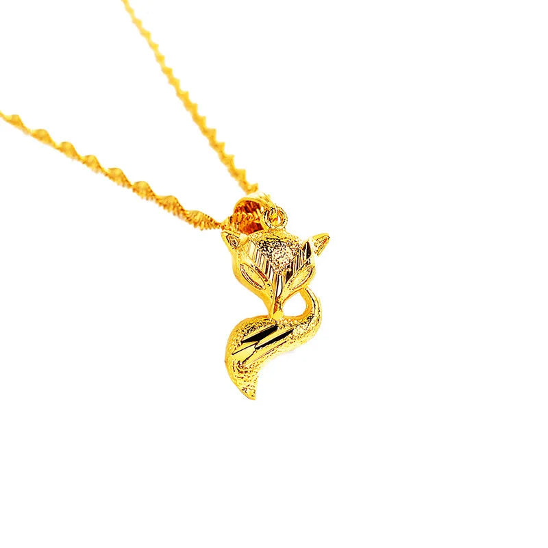 New AU999 gold necklace ladies little fox pendant 24K pure gold female clavicle chain real gold pendant for girlfriend gift