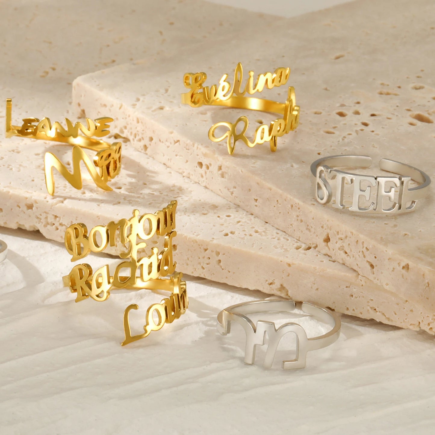 Bague avec nom personnalisé pour femmes et hommes, bijoux de doigt personnalisés, accessoires en acier inoxydable, bagues avec plusieurs noms doubles, cadeau de famille