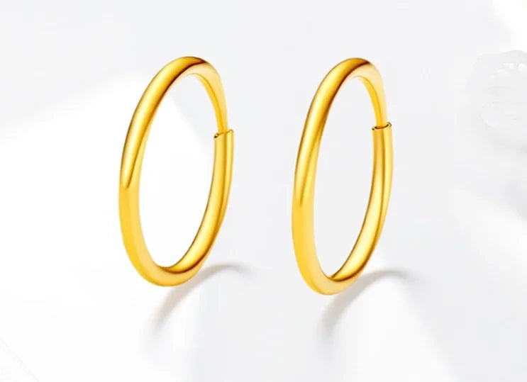 24k pure gold earrings for women 999 real gold hoop earring round circle earrings 10mm 12mm