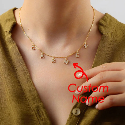 Collier personnalisé avec nom DIY pour femme, pendentif en zircon, en acier inoxydable, breloques de déclaration initiales