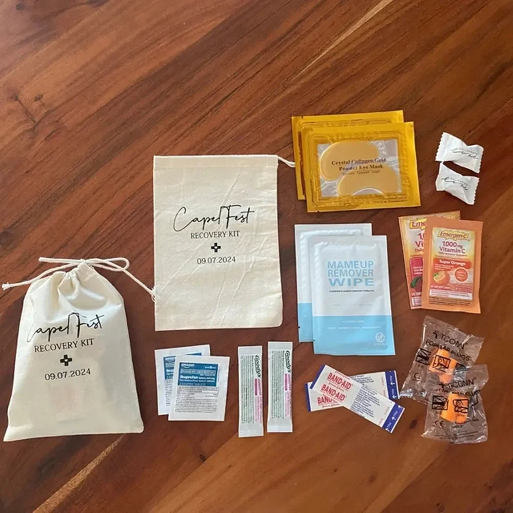 25pcs Custom Wedding bags, Guest Favor Bags, Personalized Hangover Kit, Canvas Bags, Wedding Recovery Kit, Wedding Survival Kit