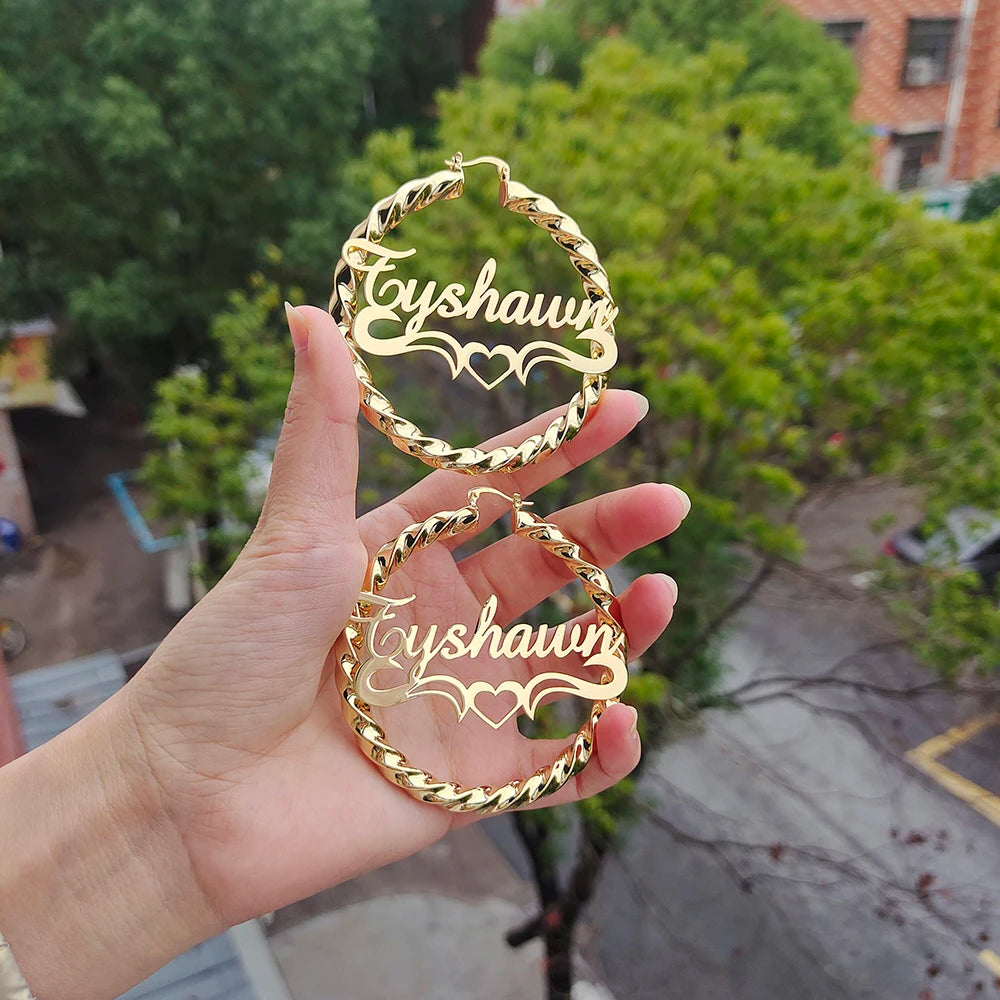 New Custom Twist Hoop Earrings For Women, Bold Rope Earrings with Name,Customize Name Round Earring Personality Jewellery