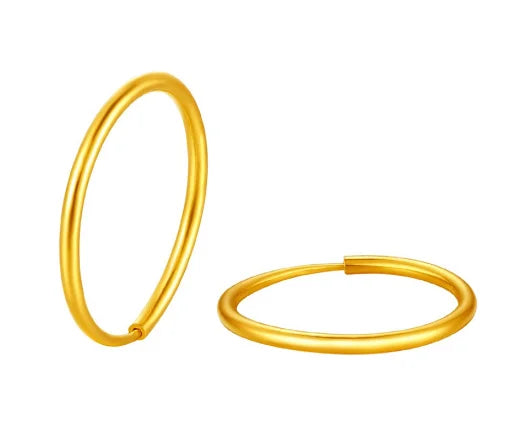 24k pure gold earrings for women 999 real gold hoop earring round circle earrings 10mm 12mm