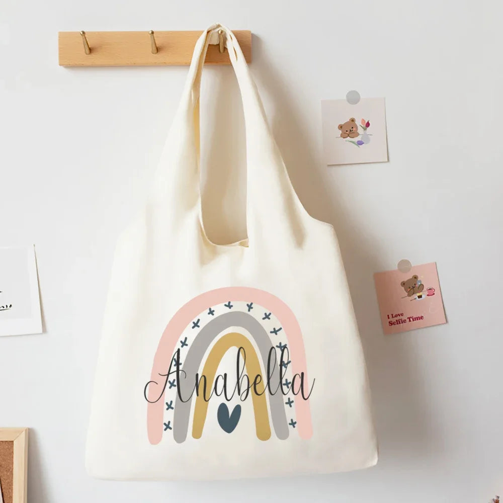 Personalised Rainbow with Name Shouder Bag Custom Canvas Bags Harajuku Handbag Women ShoppingTote Travel Bag Best Gifts for Her