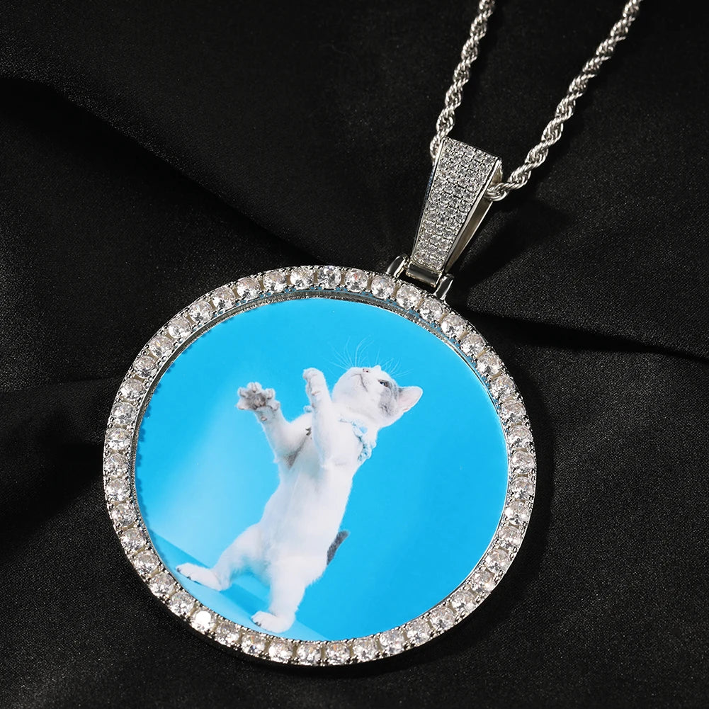Collier pendentif photo personnalisé surdimensionné TBTK avec nom gravé et zircone cubique glacé, bijoux hip-hop, cadeaux de mémoire
