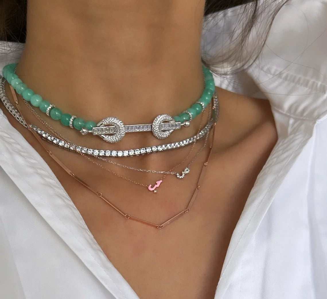 Micro Pave 5A CZ Pastel Enamel Small Arabic Love Letter Charm Necklace 2023 Valentine's Day Gift Fashion Jewelry