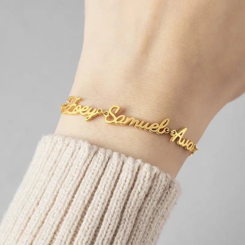 Custom Name Bracelet for Family Stainless Steel Customize Jewelry Gold Bracelets for Couples Birthday Party Gifts