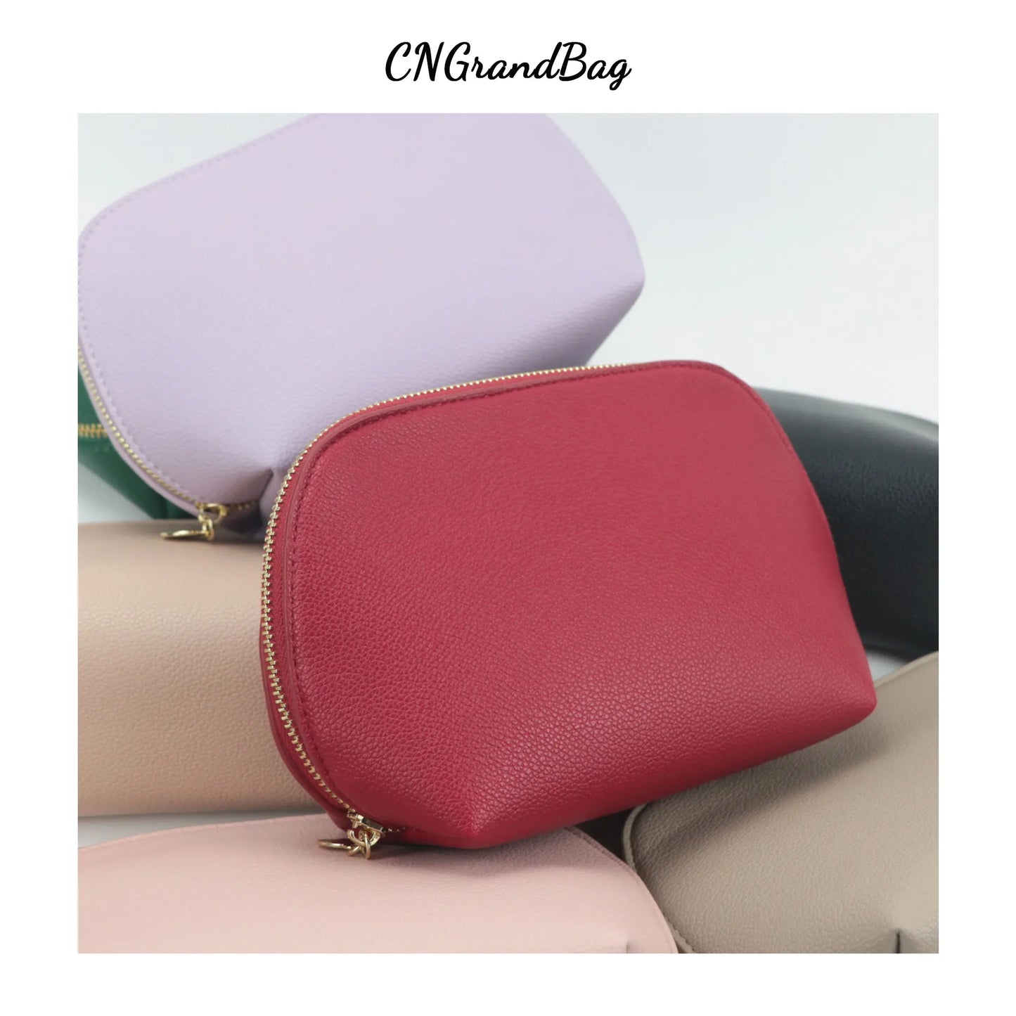 Customized Letters PU Leather Half Round Shell Makeup Bag Large Capacity High Beauty Travel Portable Women's Cosmetic Bag