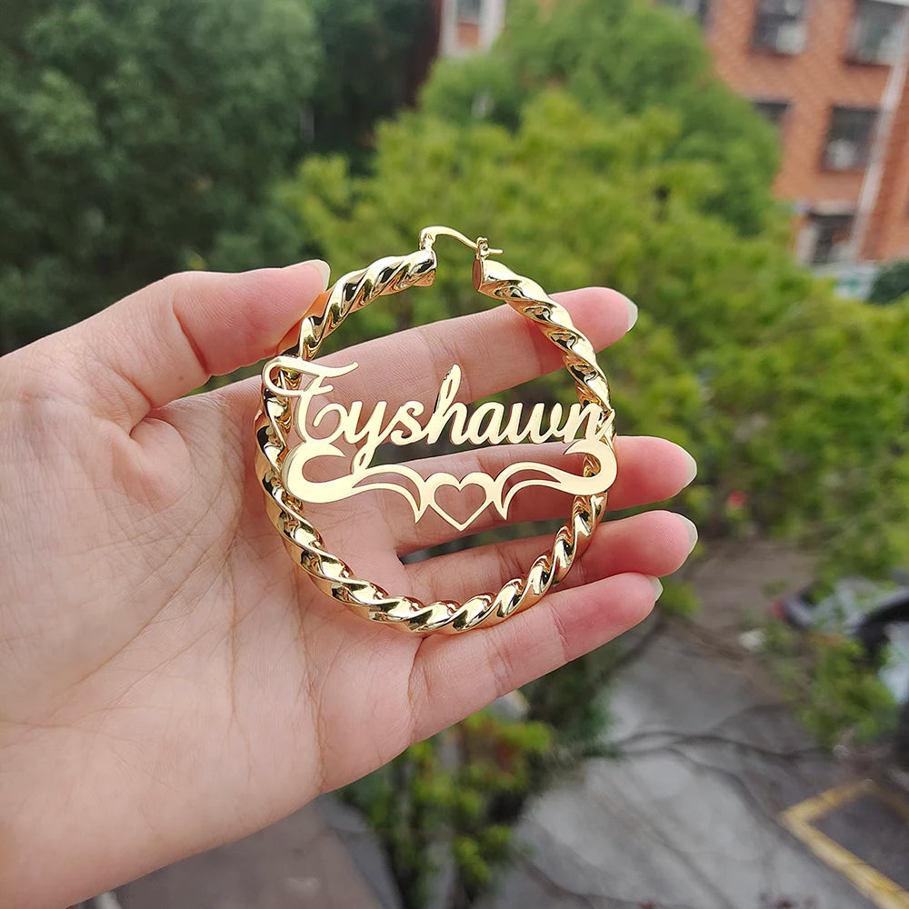 New Custom Twist Hoop Earrings For Women, Bold Rope Earrings with Name,Customize Name Round Earring Personality Jewellery