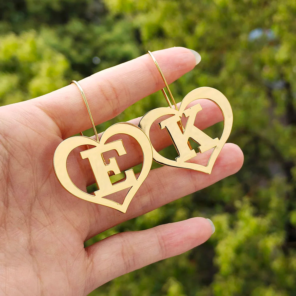 Customize A-Z Letter Heart Shape Earrings Personality Design Initials Long Earhooks Earring Trend 2024 Party Punk Jewelry Gift