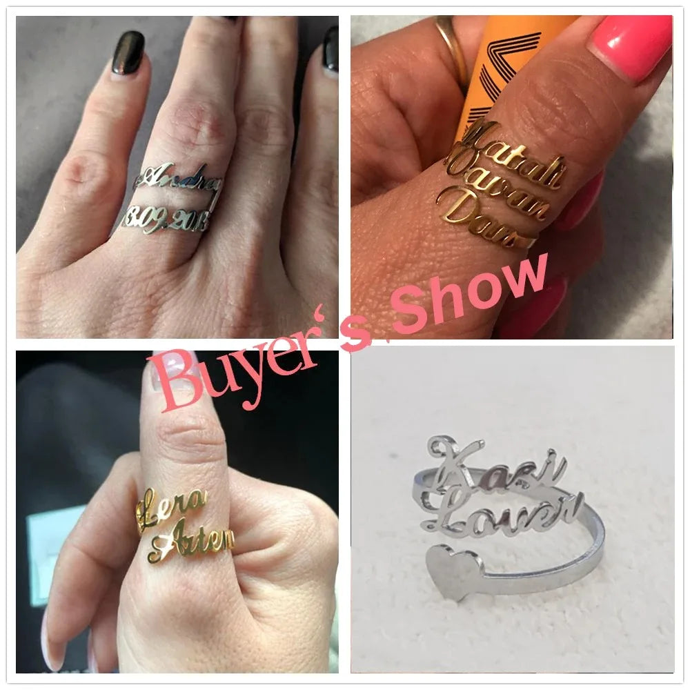 Bague avec nom personnalisé pour femmes et hommes, bijoux de doigt personnalisés, accessoires en acier inoxydable, bagues avec plusieurs noms doubles, cadeau de famille