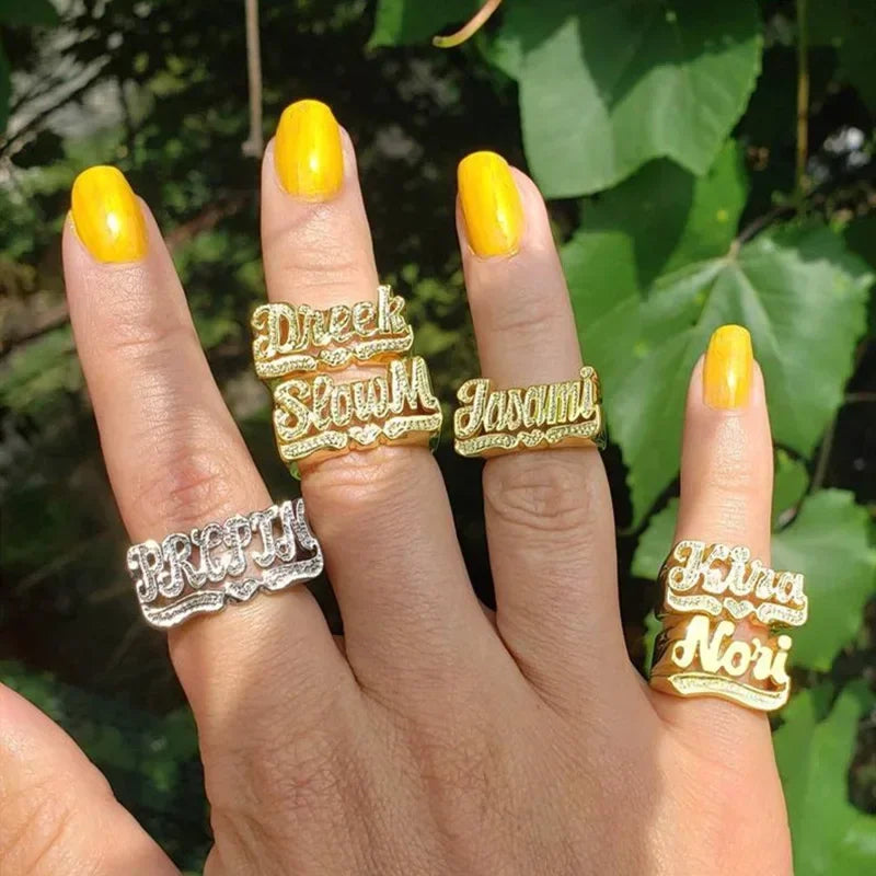 Bague en acier inoxydable gravée bicolore en alliage DIY avec nom personnalisé
