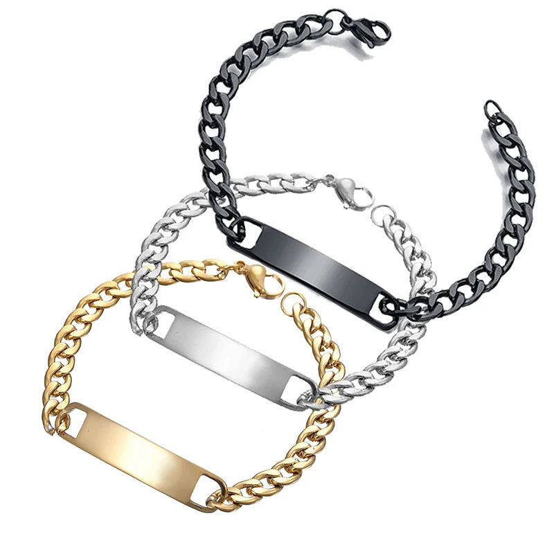 Custom Logo Inscription Eyes Engrave Stainless Steel Bracelet Women Personalized For Men Id Bracelet Dropshipping